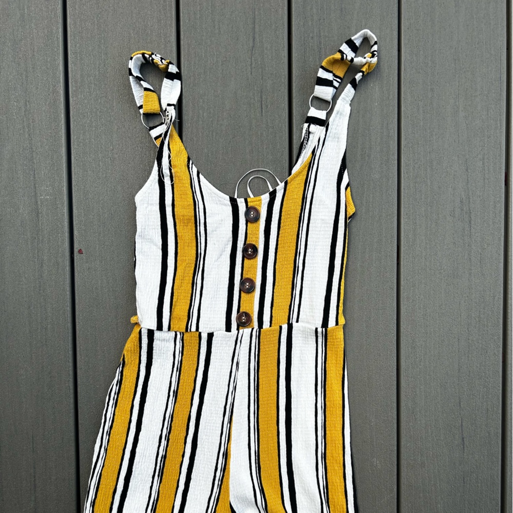Yellow and White Striped Romper